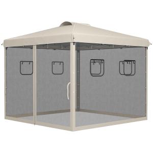 Hopfällbart Lusthus, Justerbar Höjd, Nätgardiner, Bärväska, Metallram, Beige, 3 x 3 x 3 m