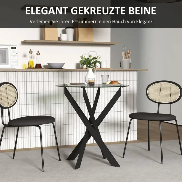 Matbord Runt Bord Svart Transparent 70 x 75 cm