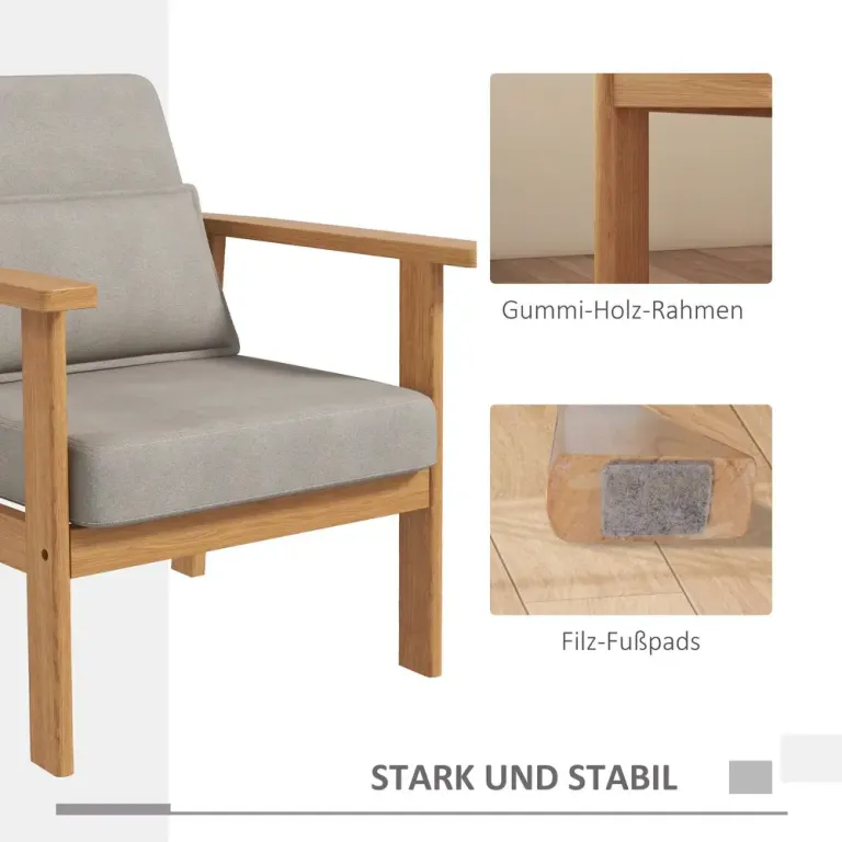 Klädd Stol Accentstol Grå av Tyg och Trä 70 x 72 x 76 Cm