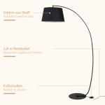 Båglampa Golvlampa Modern Båglampa Svart av Metall och Linne för Vardagsrum och Sovrum Elegant Lampa
