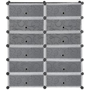 Skoskåp Skohylla Modulhylla med 12 Fack Svart av Plast för Hall och Entré DIY Skoförvaring för 12 Par Skor 49 x 37 x 108 cm