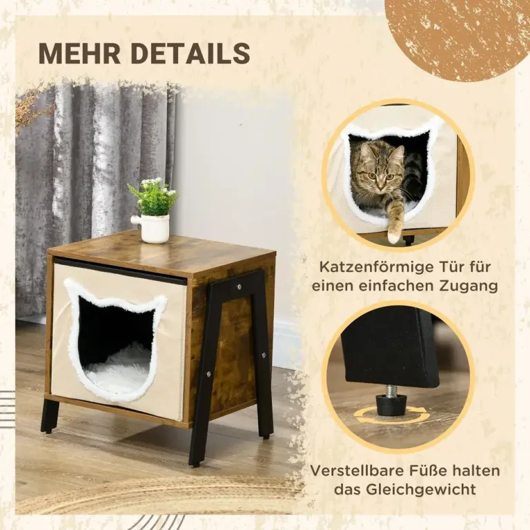 Kattgrotta Kattbädd Rustik Brun av Stål och Linne