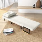 Relaxfåtölj i Skandidesign inkl Kudde med Knappdekor för Vardagsrum och Sovrum Ergonomisk och Avkopplande Krämfärgad Tyg och Trä