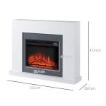 LED Elektrisk Öppen Spis, Fristående Kamin med Flameffekt, 1800/2000 W, Inomhusvärmare med Träram, MDF, Vit, 113 x 26,6 x 87,5 cm