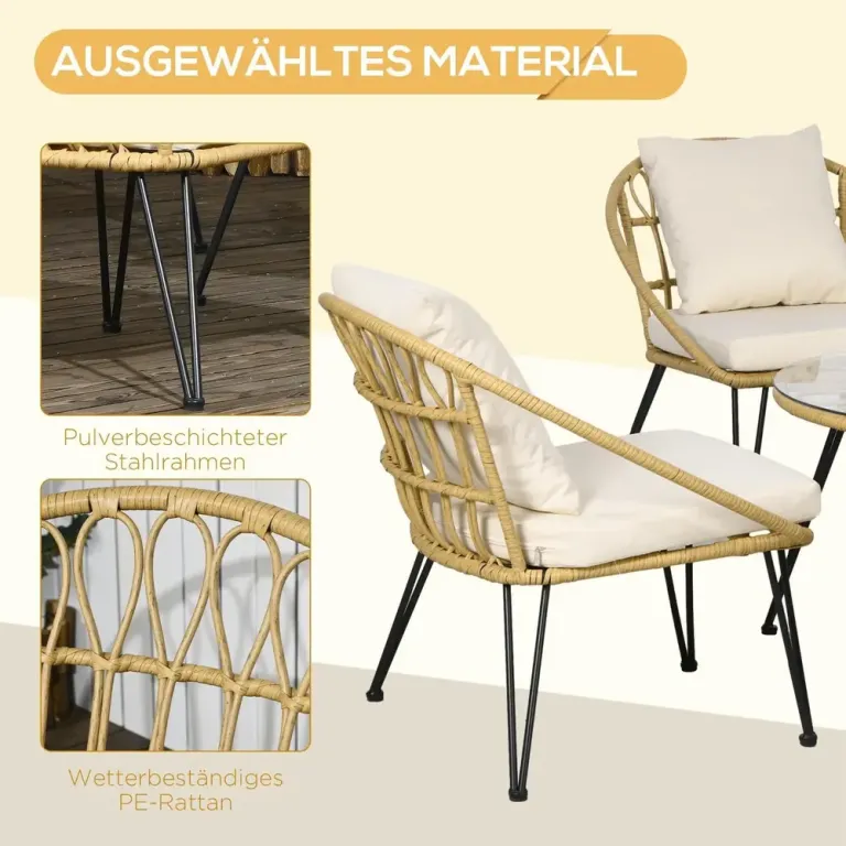 Trädgårdsmöbler Matgrupp Beige av Polyester och Rotting 5