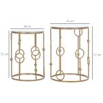 Soffbordset med 2 Runda Bord, Sidobord med Glasskiva, Däck- och Kuldesign, Ø41 x 57 cm, Guld