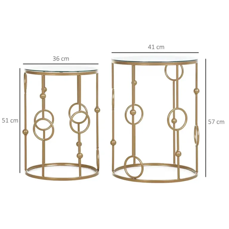 Soffbordset 2 Runda Bord Sidobord med Glasskiva 57 cm