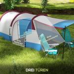 Campingtält Tunneltält för 3 Personer Röd av Polyester för Camping och Trädgård Vindtätt Familjetält med Markis 2000 mm