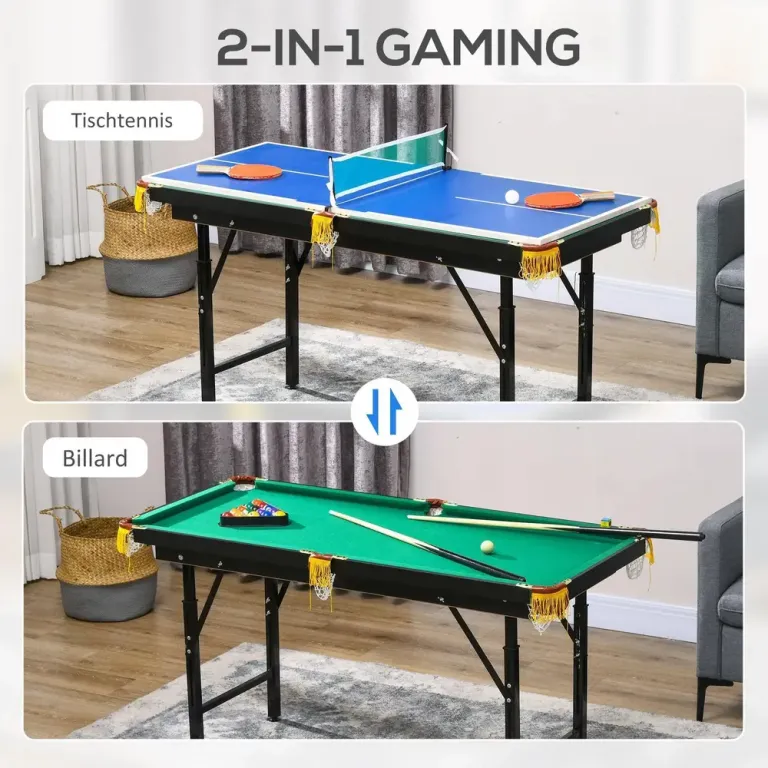 Multispelbord 2-i-1 Biljard och Bordtennis 140 cm, Grön