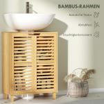Tvättställsskåp Underskåp Naturfärgad Bambu för Badrum Förvaring under Handfat med Ribbade Dörrar Fukttålig Design 60 cm