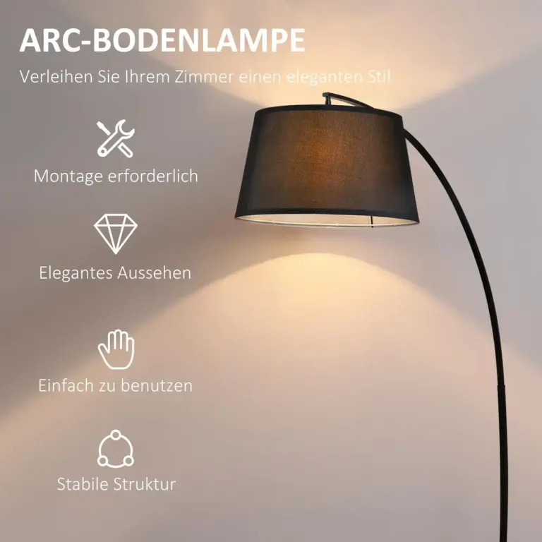 Båglampa Golvlampa Svart av Metall och Linne