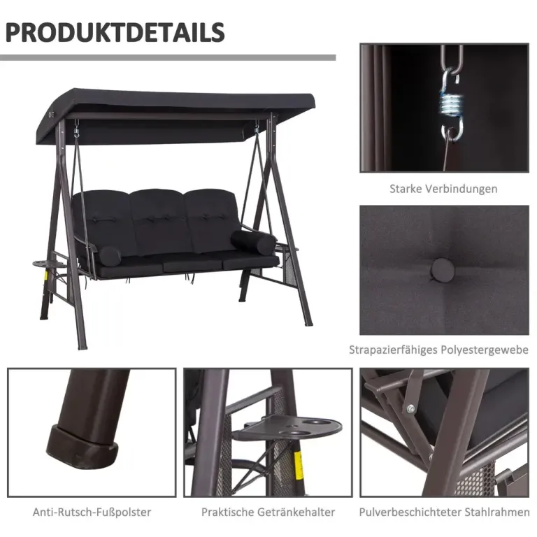 3-Sitsig Hammock med Soltak 116 x 206 x 183 cm