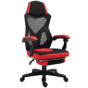 Gaming Chair Ergonomisk Skrivbordsstol med Fotstöd Höjdjusterbar Polyester för Kontor och Spel Svart Röd 58 X 72 X 112-122 Cm