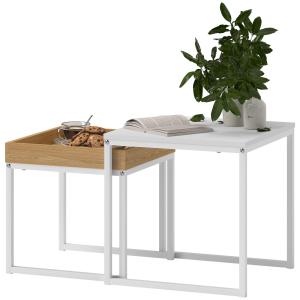 Modernt Soffbord, Set med 2, Fyrkantigt, MDF och Metall, Vit