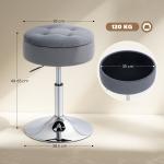 Barstol med Förvaring Grå Sammet och Metall för Kök Roterbar Barpall med Höj och Sänkbar Sits Lyxig Design och Mjuk Stoppning 65 cm
