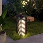 Sollampa Rottinglampa Grå av Stål och Rotting för Balkong Vattentät Väg Ljus med Ljussensor Automatisk LED Trädgårdslampa