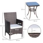 Balkongmöbelset Hopfällbar Rotting Bistroset med Sittdyna för Trädgård och Balkong Brun 60 X 58,5 X 89,5 Cm