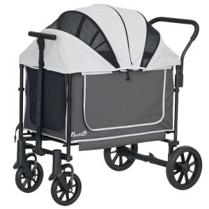 Hundvagn Dog Buggy Hopfällbar för Hundar och Katter upp till 30 kg, Mörkgrå, 110x65x102 cm