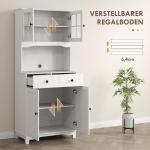 Fristående Köksskåp med Bänkskiva, Glasdörrar och Förvaring för Mikrovågsugn och Kaffebryggare, Vit