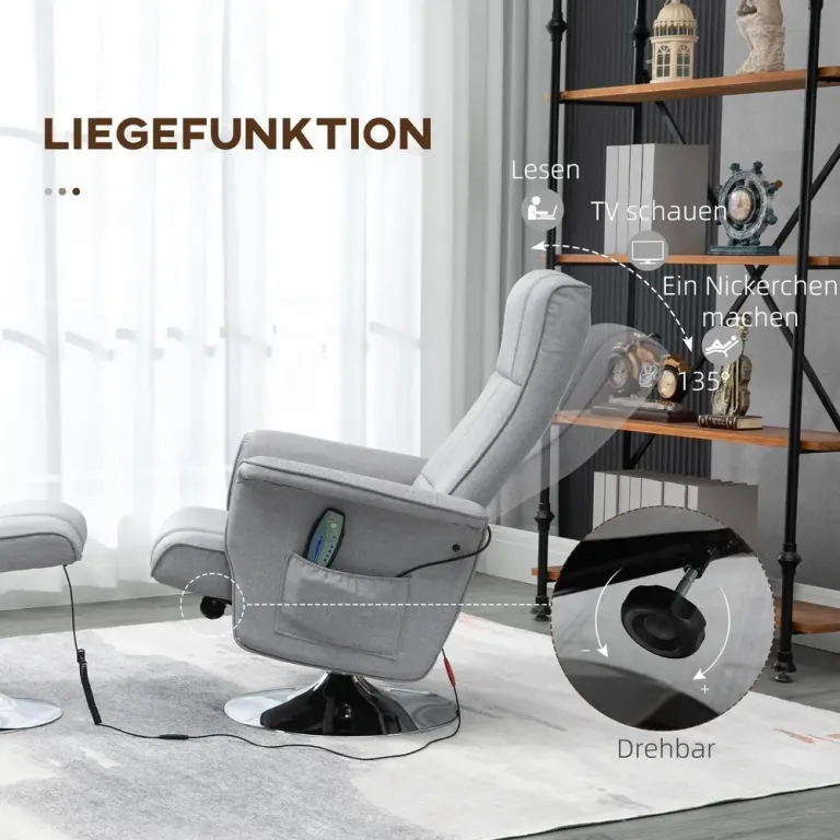 Elektrisk Massagestol med Pall TV-Fåtölj med Liggfunktion
