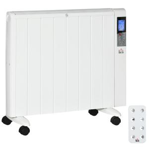 Elektrisk Värme element med Hjul, Portabel Värmare med Fjärrkontroll och Timer, Effektiv Uppvärmning för 15 m², Vit, 75 x 7,5 x 58,5 cm, 2000 W