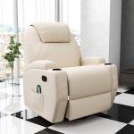 Elektrisk Massagestol med Liggfunktion, Bekväm Relaxfåtölj med 5 Massagelägen, Stilren TV-Stol i Konstläder, Krämvit, 84 x 92 x 109 cm