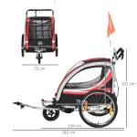 Cykelkärra för Barn 2-i-1, Säker Barnvagn med Fjädring och Broms, Rymlig Kupé med Nätdörr, Röd/Svart, 142 x 75 x 101 cm