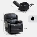 Massagestol med Värme Svart Konstläder för Avkoppling Reclinerfåtölj med Liggläge Robust Konstruktion Maxbelastning 150 kg