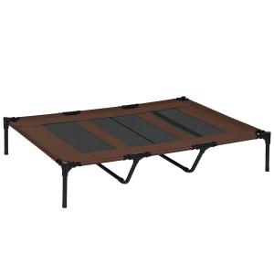 Hopfällbar Utomhushundsäng med Upphöjt Stativ, 122 x 92 x 23 cm, Kaffebrun + Svart