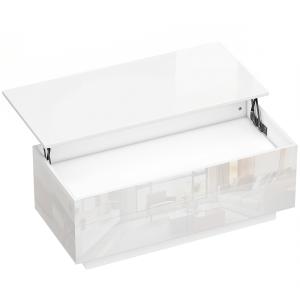 Soffbord Höj- och Sänkbar Vit Högglans Spånskiva för Vardagsrum Vardagsrumsbord med Dold Förvaring och Lådor Modern