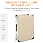 Justerbar Solsäng i Aluminium, Hopfällbar Solstol med 5 Lägen, Ergonomisk Design i Beige Textilene, Beige, 170 x 60 x 76 cm