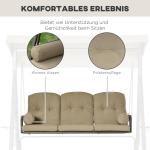 3-Sitsig Hammock med Soltak, Bekväm Trädgårdsgunga i Metall med Dynor, Väderbeständig Hängsoffa, Khaki, 116 x 206 x 183 cm