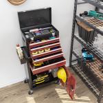 Verkstadsvagn Verktygsvagn med 5 Lådor Svart Röd av Stål för Garage och Verkstad Låsbar Monteringsvagn 130 kg