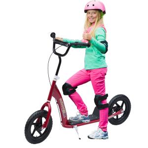 Barnsparkcykel med Bakbroms, Stadsskoter för Barn, Kickboard, Höjdjusterbar, Stål, EVA, Röd, 120 x 52 x 80–88 cm