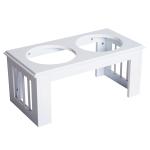 Upphöjd Matbar för Hundar Matstation 2 Rostfria Skålar och Förvaring Ergonomisk MDF för Stora Hundar Vit 58,4 X 30,5 X 25,4 Cm