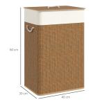 Bambu Tvättkorg med Lock, 72 L med Bambuhandtag och Avtagbar Tvättpåse, Brun