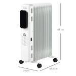 Portabelt Oljefyllt Element, Elektriskt Element med 9 Flänsar och Timer, Justerbar Värme för Hemmet, Vit, 42,5 x 24 x 63 cm, 2180 W
