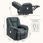Relaxstol TV-Stol Elektrisk Liggfåtölj Mörkgrå av Tyg och Metall för Vardagsrum Massagestol med Värme och USB-Portar