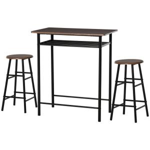 Barbordsset Matgrupp Svart av Metall och MDF för Kök 3 Delar med Barbord och 2 Barstolar Förvaringshylla 80 x 50 x 90 cm