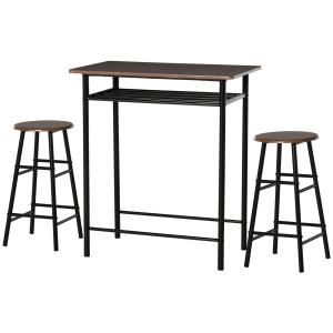 Barbordsset Matgrupp Svart av Metall och MDF för Kök 3 Delar med Barbord och 2 Barstolar Förvaringshylla 80 x 50 x 90 cm
