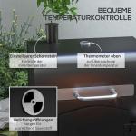 Kolgrill BBQ Grill Svart av Metall för Trädgård Trädgårdsgrill med Lock och Hyllor Rökare med Värmeplatta Transporthjul