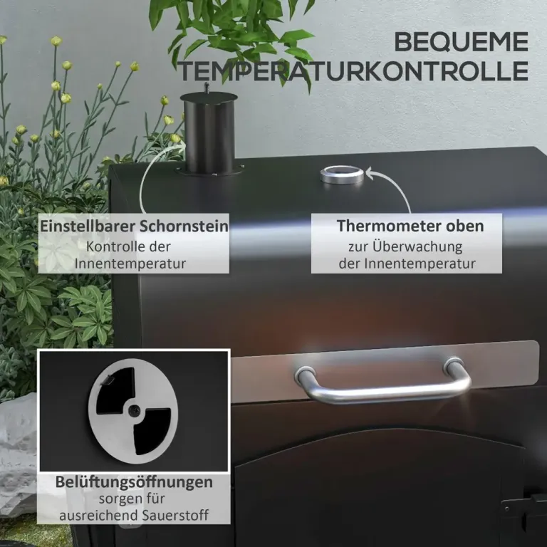 Kolgrill Bbq Grill Svart av Metall Trädgårdsgrill med Lock