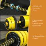 Hantelset 25 kg med Skivstång, Justerbart Ergonomiskt 3-i-1 Set, 12 Tallrikar, 2 Korta Stänger, 1 Lång Stång, Gul + Svart