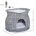 Katthus Vattenhyacint med Tak Flätad Kattkoja med Mjuk Kudde Elegant Sovplats för Inomhusbruk Grå