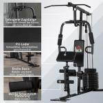 Hemgym med 45 kg Viktmagasin, Multifunktionell Träningsstation, Latdrag och Bröstpress för Helkroppsträning, Svart/Röd