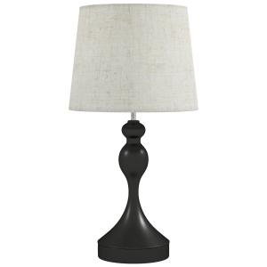 Bordslampa med USB Svart Metall och Tyg för Sovrum Sänglampa med Laddningsport och Justerbart Ljus Modern Design
