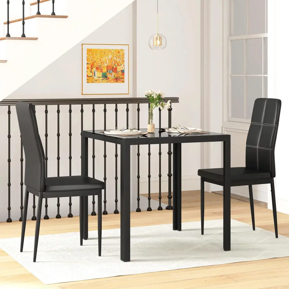 Matsalsset med Bord och 2 Stolar Platssparande Svart