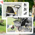 Hundvagn Husdjursvagn Buggy Grå Polyester för Hundar och Katter Mångsidig Hopfällbar och Lättmanövrerad
