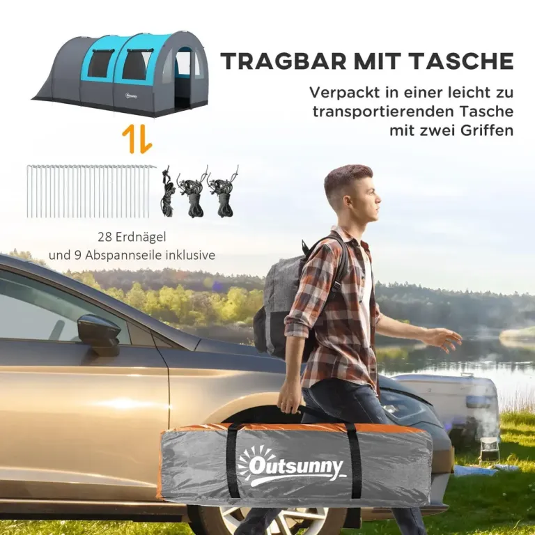 Tunneltält Familjetält Grå av Polyester 6 Personer 2
