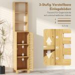 Badrumsskåp Högt Smalt Naturfärgad Bambu för Badrum och Tvättstuga Förvaring med Hyllor och Skåp Ribbad Dörr och God Ventilation 34x30x170 cm